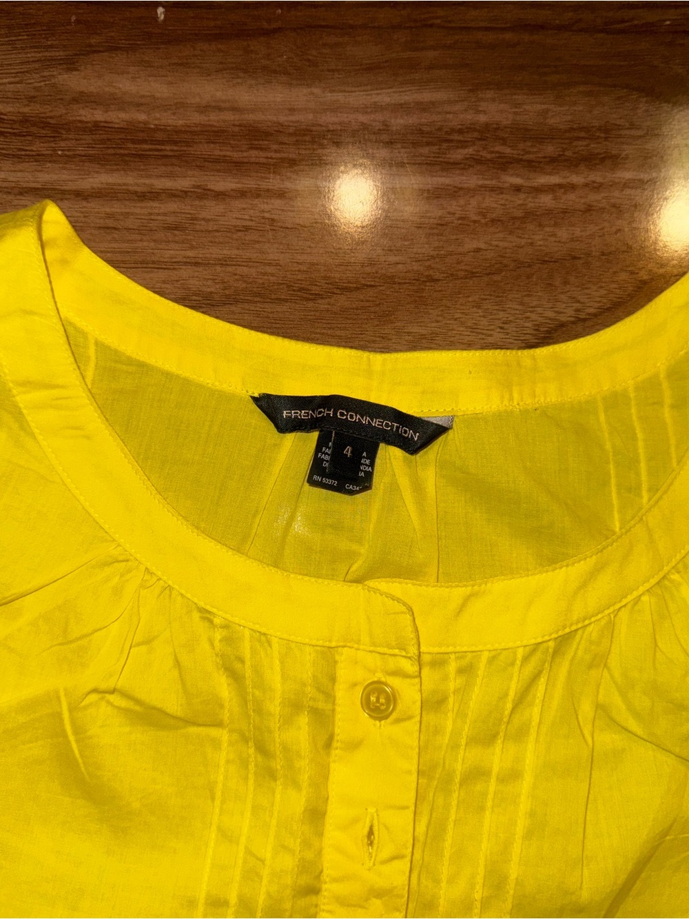 French Connection Yellow Pintuck Button Blouse - Picture 3 of 3